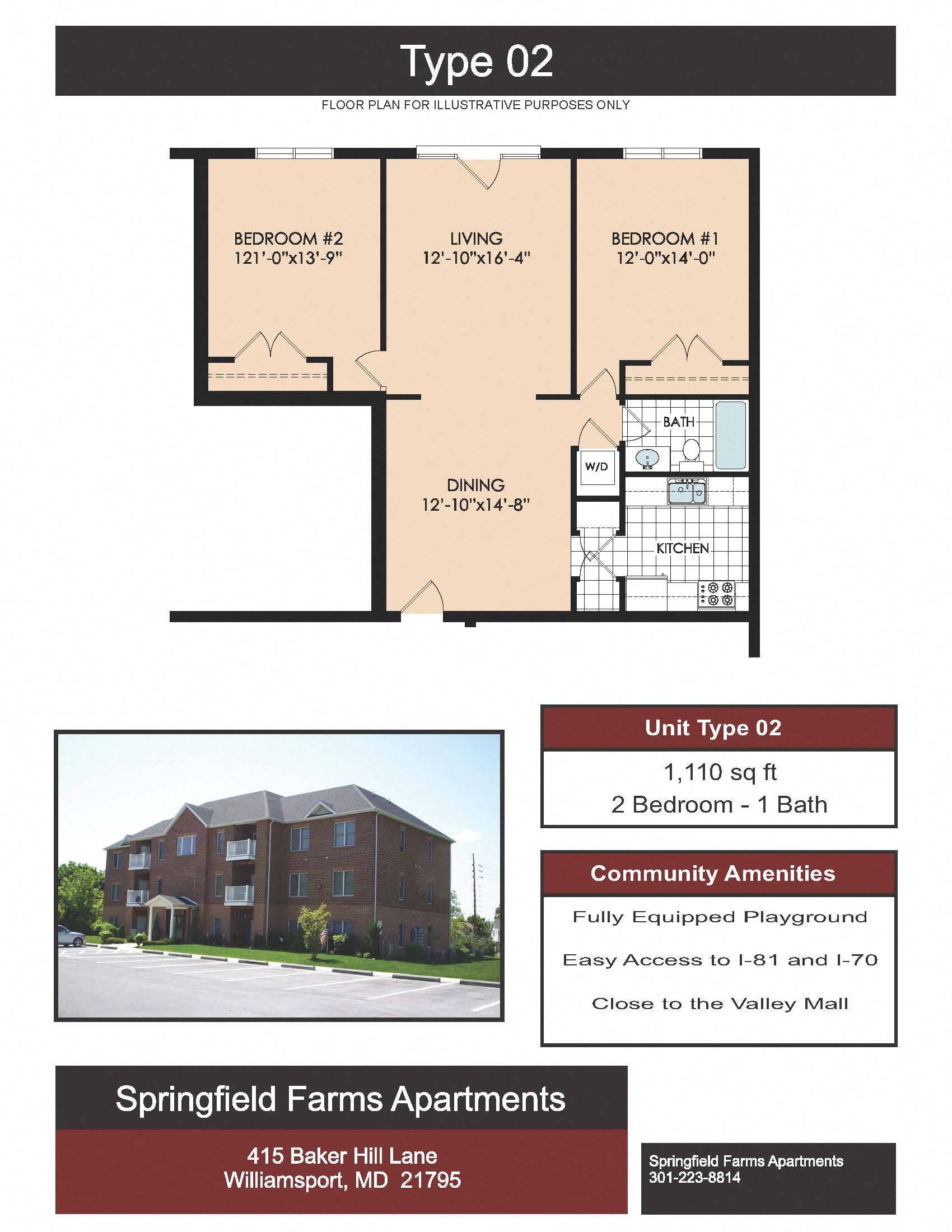 Floor plan for 2 beds, 1 bath, 1200 sqft